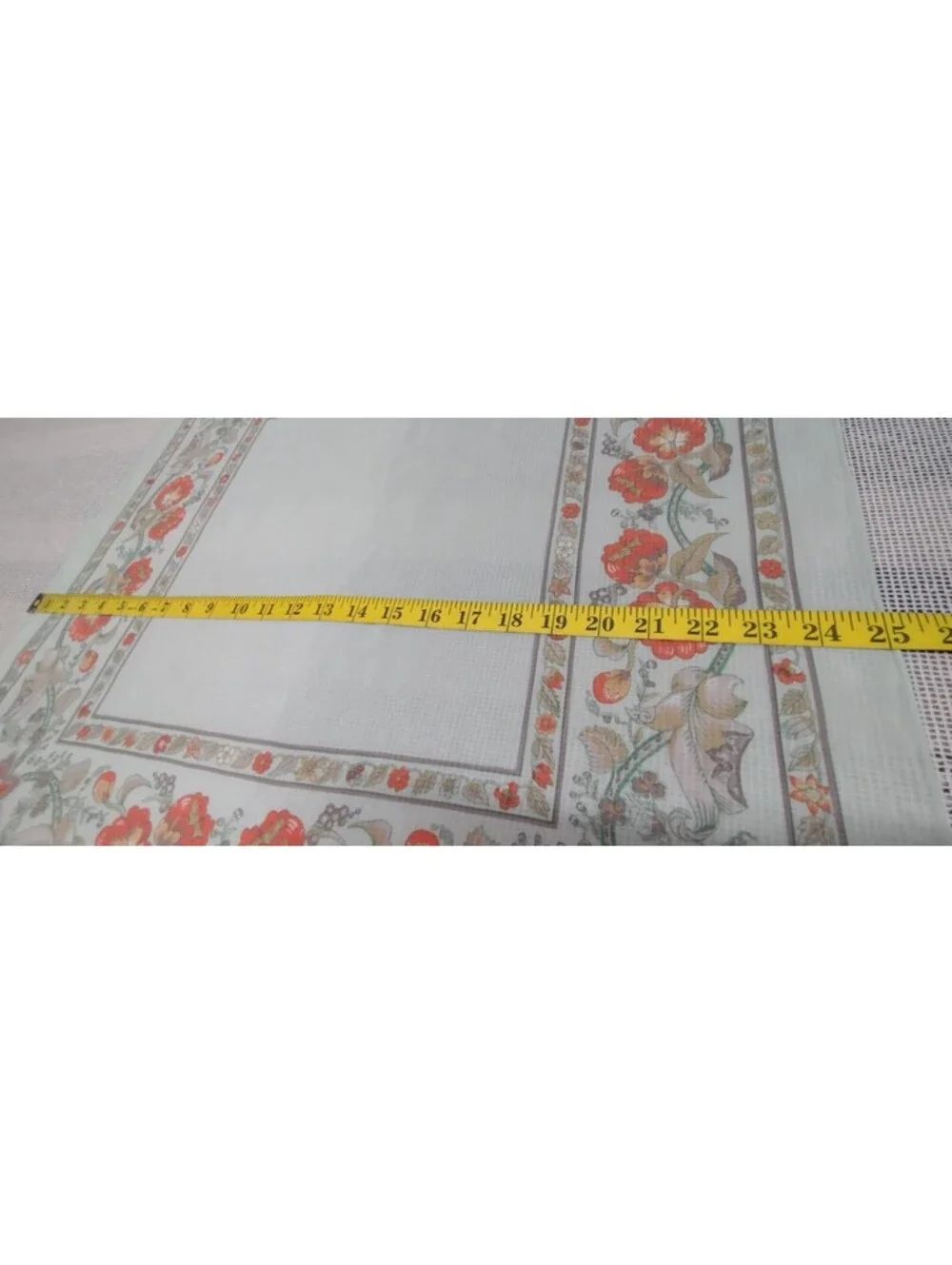 Vintage Cacharel Silk Rayon Scarf Bohemian Style Border Floral Mint Green Gray